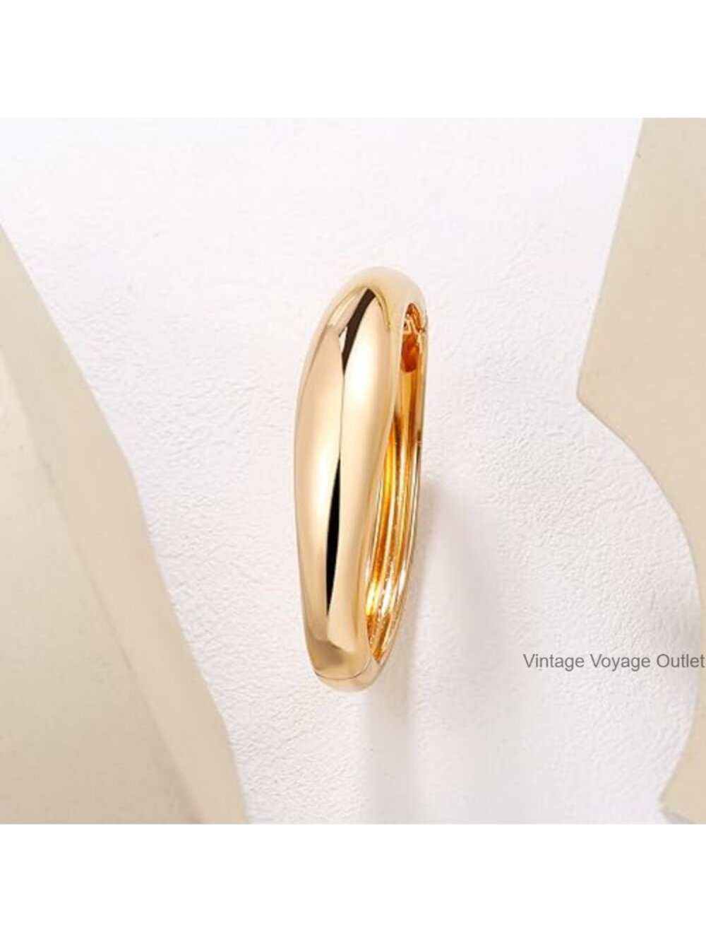 Gold Plated Cuff Bangle Bracelet Hinged Open Wide Chunky Minimalist Jewelry - Picture 5 of 6